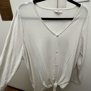 casual white knit LOFT button down tie shirt, size L